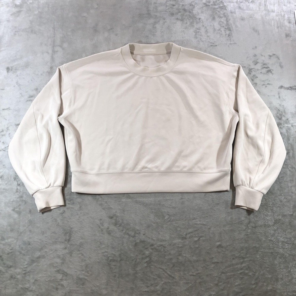 Lululemon Sweatshirt Womens 8 Beige Crewneck Soft Knit Pullover Relaxed Fit Logo